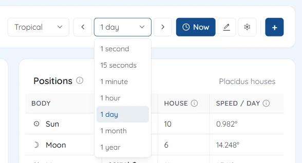The time stepper with its units from 1 second to 1 year